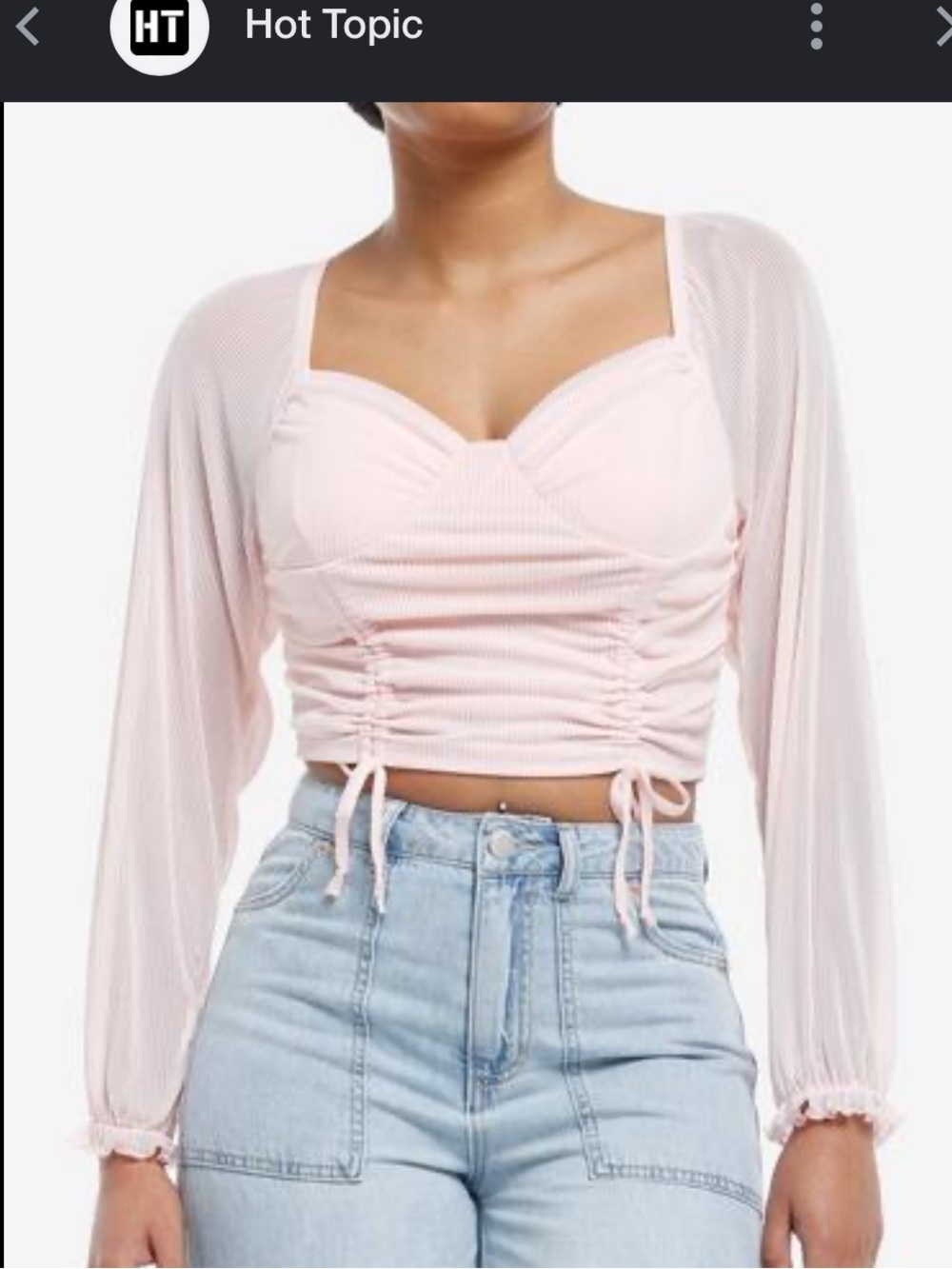 Almost Famous Whimsical Y2K Baby Pink Mesh Long Sleeve Corset Cropped Top XS